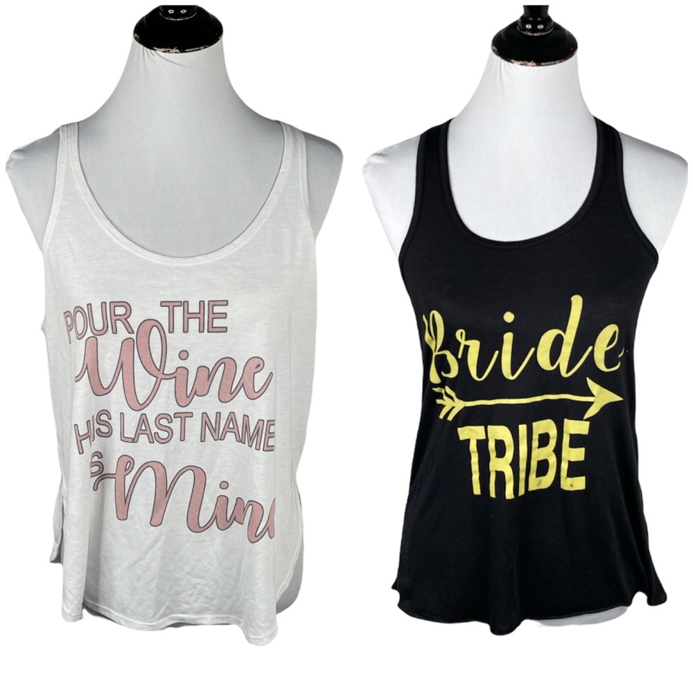 Bella Canvas Bride and Tribe 2 Bundle of Tank Tops White Black Size Medium